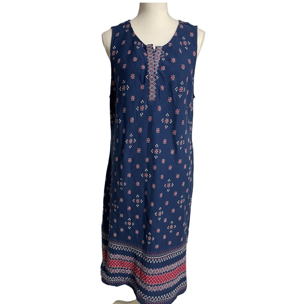 Talbots Navy Red Floral V Neck Sleeveless Shift Dress Women's XL